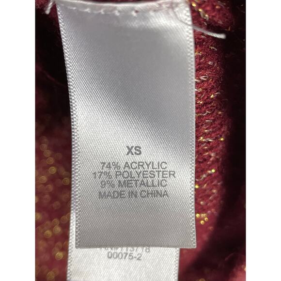 Bisou Bisou Red Metallic‎ Knit Sweater XS Gold Zip Detail Long Sleeve Pullover - Picture 8 of 9